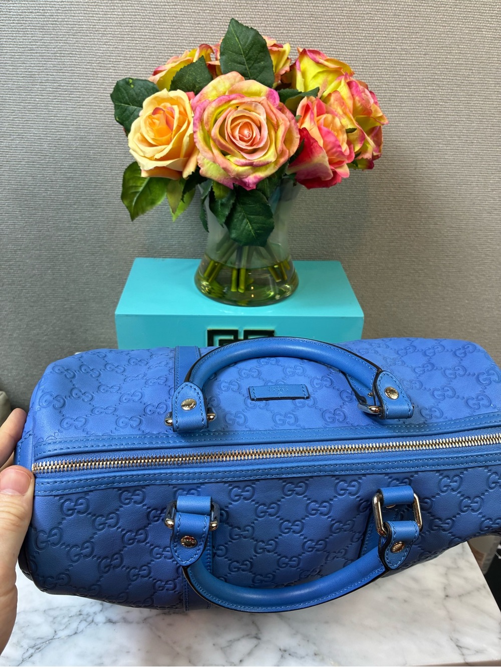 Gucci Guccissima Blue Leather Joy Boston Bag - Authentic & Pristine Condition - Picture 5 of 16